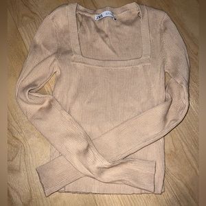 Cropped square neck ribbed long sleeve